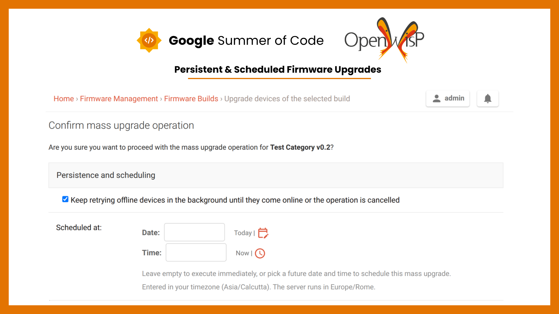 Google Summer of Code, Persistent and Scheduled Firmware Upgrades in OpenWISP