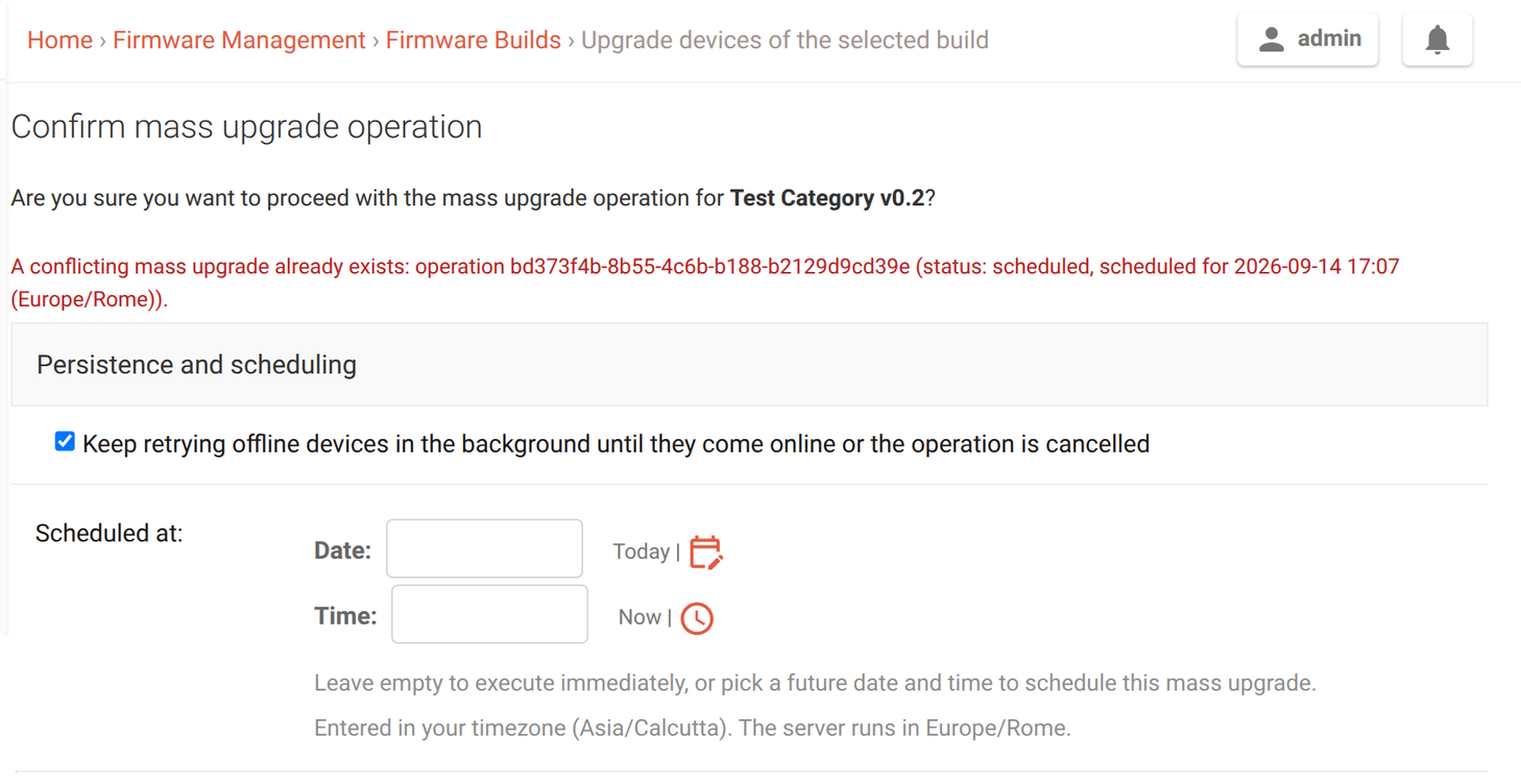 OpenWISP preventing a conflicting mass upgrade