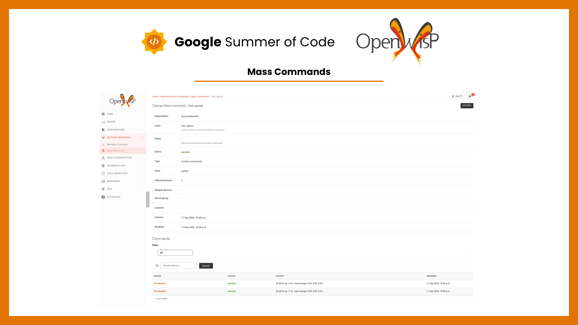 Google Summer of Code, Mass Commands in OpenWISP