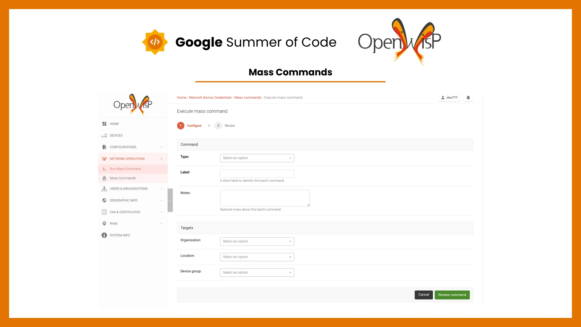 Google Summer of Code, Mass Commands in OpenWISP